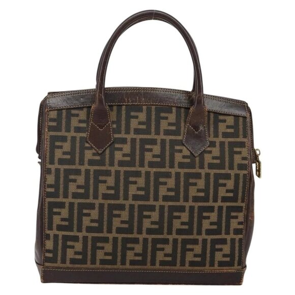 FENDI Zucca Canvas Hand Bag Black Brown Auth 144516 - Picture 3 of 16